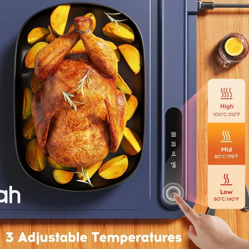 Miniatura 3 de Tapete de calentamiento eléctrico para alimentos, bandeja de calentamiento eléctrica con 3 ajustes de temperatura y apagado automático, calentador
