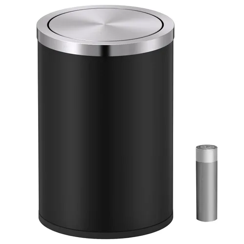 Miniatura 7 de Mini bote de basura con tapa, cubo de basura pequeño de escritorio para reciclaje, bonito bote de basura de metal para uso en encimera de mesa