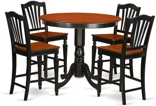 East West Furniture TRCH5-BLK-W - Juego de pub de 5 piezas de altura de mostrador que incluye una mesa de comedor redonda y 4 sillas de comedor de