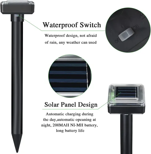 Miniatura 3 de Repelente solar de topos ultrasónico para exteriores, disuasorio de ondas sonoras para césped, jardín, serpientes, topos, topos, marmotas, ratones