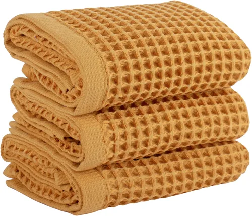 Miniatura 14 de PÜSKÜL Toalla de Cocina de Gofre Orgánico 100% Algodón Turco Juego de 3 Gris Oscuro - Toallas de Mano de 32x16 Pulgadas de Calidad Premium, Suave