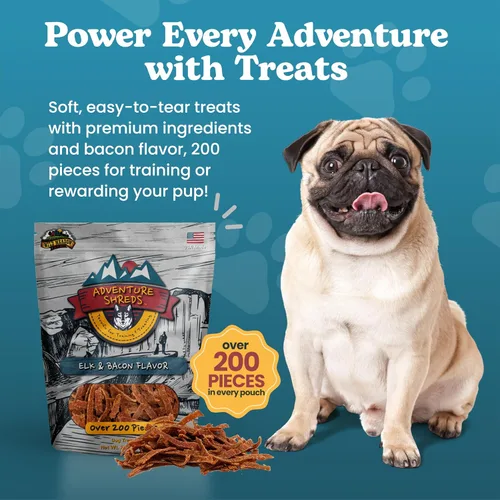 Miniatura 2 de Adventure Shreds Elk & Bacon Golosinas para perros, golosinas suaves y finas para entrenamiento y recompensas, aperitivos sin granos para mascotas