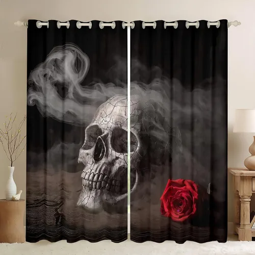 Miniatura 32 de Erosebridal - Paneles de cortina con notas musicales retro rotantes para ventana, cortinas estilo grunge de música rock para niños y adultos