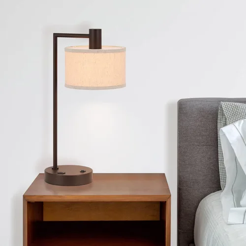 Miniatura 6 de XiNBEi Lighting XB-TL1230-DB - Lámpara de mesa con pantalla de tela, moderna lámpara de hierro con acabado de bronce oscuro para dormitorio, sala