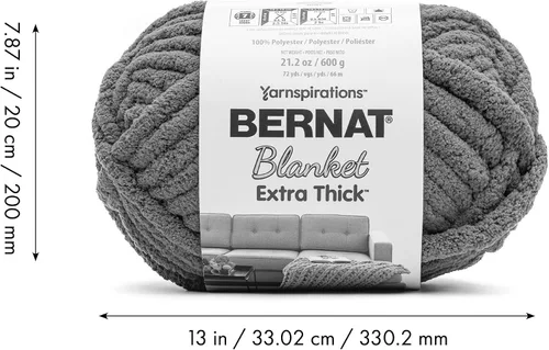 Miniatura 7 de Bernat - Hilo para manta extra grueso color niebla azul - 1 paquete de 21.12 oz/598.74 g - 100% poliéster - #7 Jumbo - 72 yardas - Hilo grueso