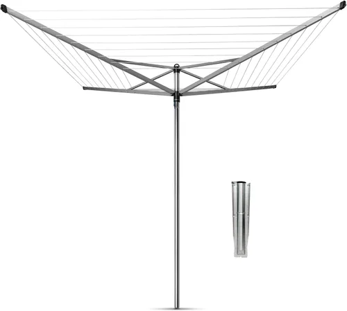 Brabantia Topspinner Tendedero giratorio de 4 brazos para exteriores (197 pies/Ø 1.8 pulgadas) giratorio, tendedero plegable y estaca de tierra Gris
