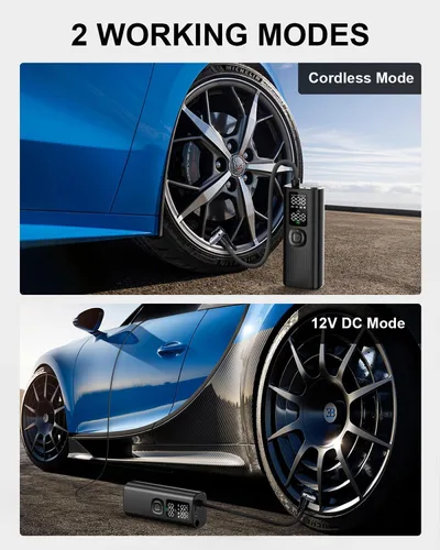 Miniatura 5 de Inflador de neumáticos portátil para neumáticos de automóvil, compresor de aire inalámbrico de 150 PSI con medidor de presión digital, apagado