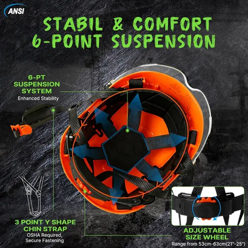 Miniatura 5 de Aolamegs Carbon Fiber Pattern Hard Hat with Visor, ANSI Z89.1 Vented Safety Helmet, OSHA Approved Construction Hardhat for Men, 6-Point Suspension