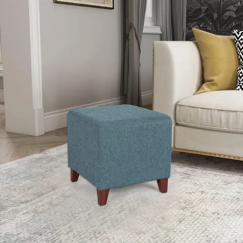 Miniatura 3 de Joveco Taburete otomano de 16 pulgadas, asiento cuadrado de tela con patas de madera (azul)
