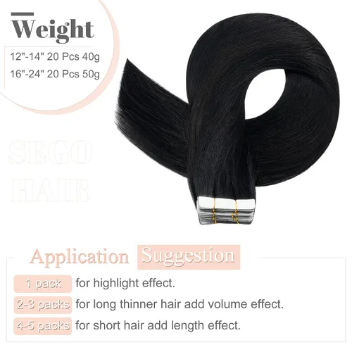 Miniatura 5 de Extensiones de cabello Sego, cabello humano estilo remy, con cinta adhesiva, lacio, cinta adhesiva de entramado tipo piel, sin costuras, invisible