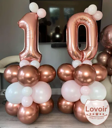 Miniatura 3 de Lovoir Globo de oro rosa de 40 pulgadas con número de 10 dígitos gigantes de papel de aluminio de Mylar para helio de 10º cumpleaños, decoración