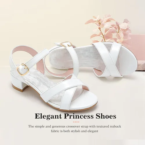 Miniatura 3 de Sandalias para niñas, tacones para niños, puntera abierta, correa al tobillo, zapatos de vestir, flores para boda, fiesta para niños pequeños