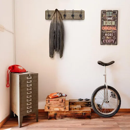 Miniatura 4 de HBCY Creations Perchero de pared rústico envejecido con 5 ganchos, ganchos de pared de pino macizo de 24 pulgadas para entrada, cuarto de servicio