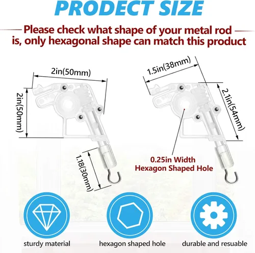 Miniatura 2 de Varita inclinadora universal de perfil bajo, 4 piezas para persianas horizontales de 2 pulgadas, mecanismo de inclinación, conexión de gancho