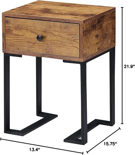 Miniatura 8 de VECELO Mesita de noche con cajón de almacenamiento, mesa auxiliar/auxiliar para dormitorio, marco de metal resistente