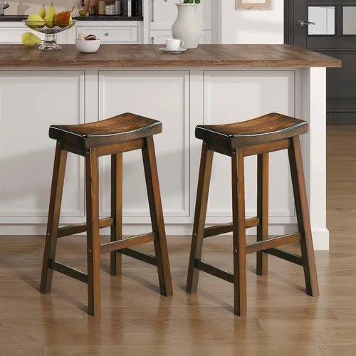 Miniatura 16 de Lexicon Finnian Saddle - Juego de 2 taburetes de madera maciza, taburetes de cocina para comedor, asientos de silla de mostrador sin brazos, Arena