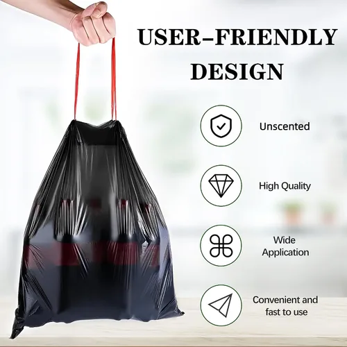 Miniatura 4 de Bolsas de basura de 8 galones, 120 bolsas de basura con cordón negro, plástico grueso, 22.06 x 25.61 pulgadas (negro, 8) – adecuadas para oficina