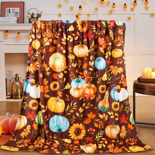 Miniatura 2 de Manta súper suave, acogedora y afelpada para sofá y silla, mantas de otoño y mantas de calabaza (50 x 60 pulgadas)