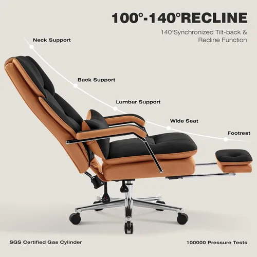 Miniatura 4 de Furniliving Silla de oficina grande y alta, 500 libras, silla de oficina ejecutiva de cuero con reposapiés, asiento ancho reclinable con soporte