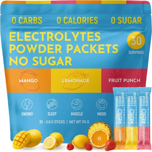 Keto Vitals Paquetes de electrolitos en polvo originales | Paquetes de hidratación de electrolitos amigables con Keto | Electrolitos sin azúcar |
