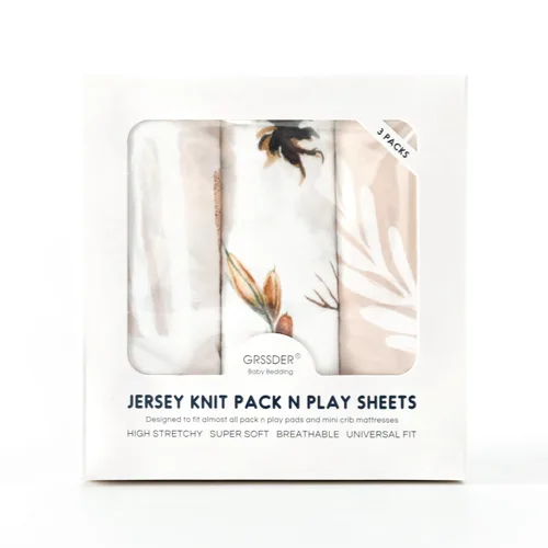 Miniatura 3 de Sábanas ajustables elásticas de punto jersey ultrasuaves para corralito, paquete de 3, sábanas de cuna portátil/mini con ajuste seguro y ceñido
