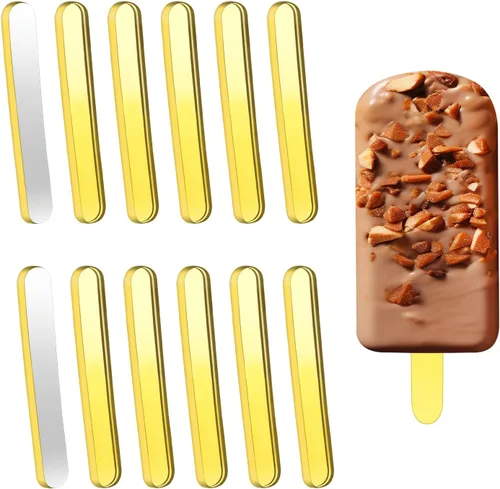 Mini Skater 30 unidades de palo acrílico de espejo para tartas de helado, para manualidades, moldes de dulces, moldes para tartas de dulces, Dorado