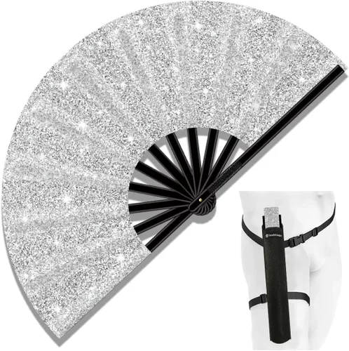 Miniatura 20 de Ventilador de Rave Plegable Grande de 13", Ventiladores de Mano Clack Plegables con Funda para Baile en Línea, Ventilador Boots On The Ground