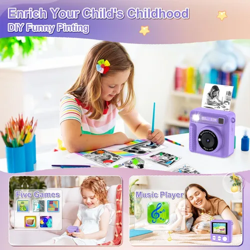 Miniatura 5 de Cámara de impresión instantánea para niños, regalos de Navidad y cumpleaños para niñas y niños, cámaras instantáneas que imprimen fotos para niños