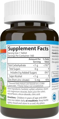 Miniatura 2 de Carlson - Zinc masticable para niños, 5 mg, soporte para la salud, sabor natural de bayas mixtas, 160 tabletas