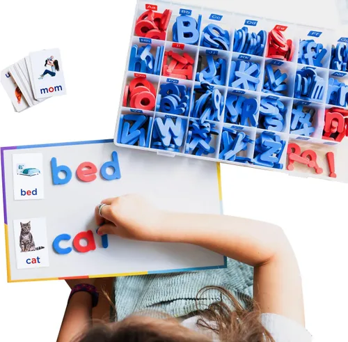 Miniatura 7 de Letras de Espuma Magnéticas para Niños - Kit de Letras Alfabéticas para el Aula 284 Piezas con Tarjetas CVC - Imanes de Tablero ABC Montessori