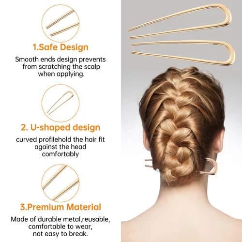 Miniatura 3 de Horquillas francesas de metal de 3 piezas para mujeres, elegantes giros franceses, moños y peinados sin dañar el cabello, horquilla francesa