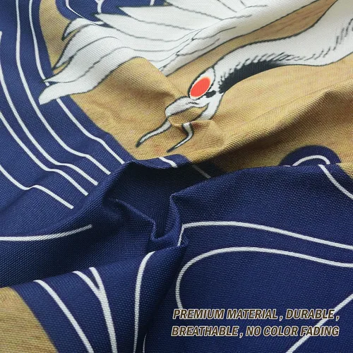 Miniatura 5 de LIGICKY Cortina de puerta Noren japonesa retro de lino blanco con estampado de ondas azules, tratamiento de ventana asiática, tapiz de puerta