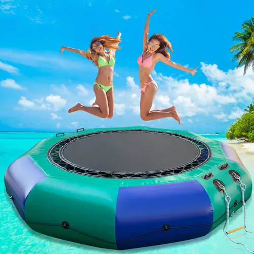 Trampolín inflable de agua para lago, trampolín flotante de agua de 10 pies/12 pies para adultos, plataforma de natación portátil con bomba