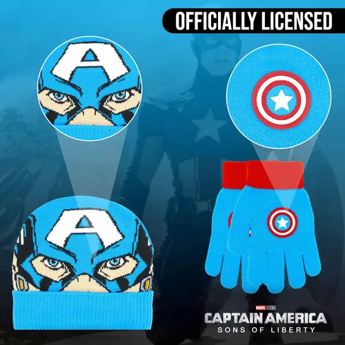 Miniatura 5 de Marvel Avengers - Juego de sombreros de invierno y guantes de nieve para niños y niños pequeños con lindos guantes y gorro suave pompones esponjosos