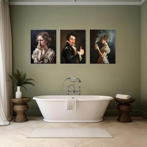 Miniatura 4 de PAINURA Juego de 3 impresiones en lienzo para pared de baño, retro, vintage, impermeables, perfectas para baño, cocina, sala de estar, dormitorio