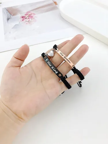 Miniatura 5 de MEALGUET - Pulseras magnéticas personalizadas para parejas de atracción mutua, pulseras de identificación trenzadas con nombre, conjunto de pulseras