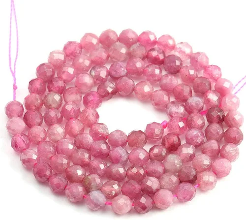 Cuentas de piedra natural de turmalina rosa, cuentas sueltas facetadas para hacer joyas, collares, aretes, anillo, 1 hebra/paquete de 15 pulgadas,
