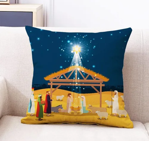 Funda de almohada de Navidad con diseño de Jesús, diseño de Belén, decoración de Navidad, para automóvil, sofá, oficina, cama, habitación, 18 x 18