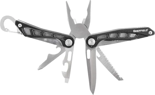 Miniatura 4 de Sheffield 12176 Warren - Herramienta múltiple 10 en 1 con mosquetón Cuchillo de bolsillo plegable, destornilladores, sierra, cortadores de alambre