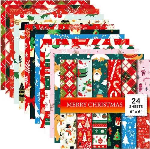 Miniatura 13 de 24 Sheets Christmas Theme Scrap Paper 6 inches One-Sided Cartoon Snowma Scrapbooking Supplies Set for DIY Album Material Background Junk Journal
