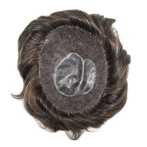 Miniatura 3 de Toupee para hombres Sistema de cabello humano real Cabello humano completo Poly Skin Hairpiece para hombres Sistemas de reemplazo invisible línea