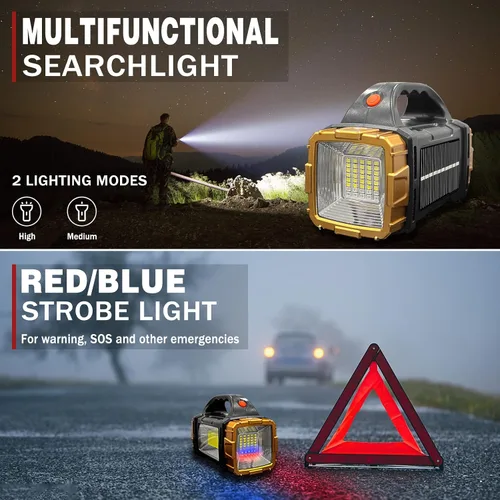 Miniatura 4 de Pack de 2 linternas solares de alto lúmenes recargables impermeables para exteriores, foco LED para trabajo, búsqueda, linterna para camping