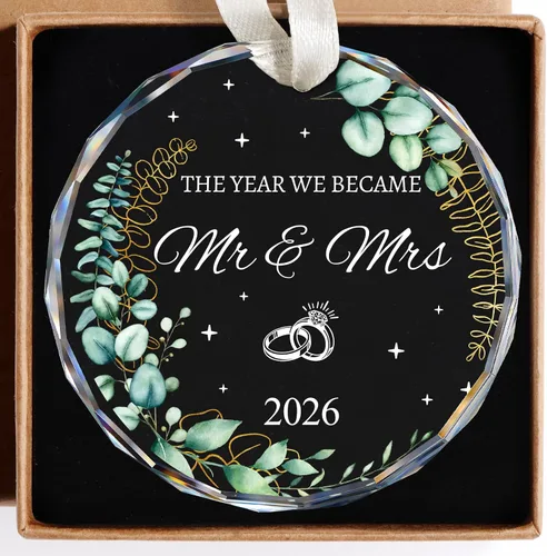 Miniatura 22 de Adorno personalizado para casados de primera Navidad 2026, regalos de compromiso para parejas, adorno de boda personalizado para recién casados