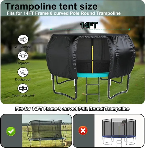 Miniatura 2 de Tienda de campaña para cama elástica al aire libre, adecuada para trampolines redondos de 14 pies, con tragaluz, protección solar y resistencia al