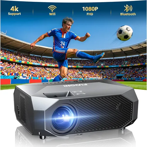 FUDONI Proyector con WiFi y Bluetooth, soporte 4K para exteriores, proyector HD 1080P Max 300 pulgadas, proyector portátil de cine en casa
