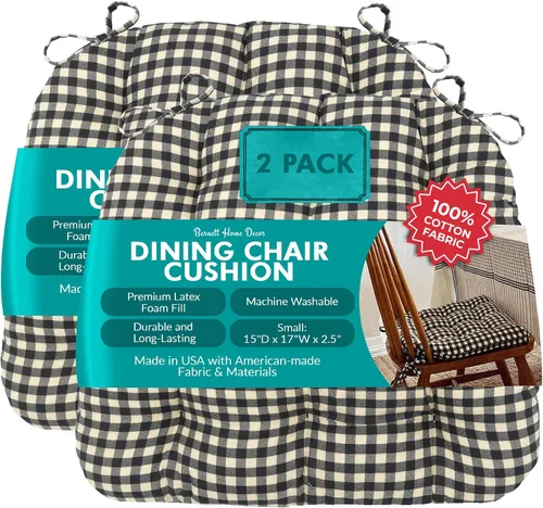Miniatura 39 de Barnett Home Decor Ticking Stripe Berlin Blue - Almohadilla para silla de comedor con lazos, tamaño mediano 18, relleno de espuma de látex, lavable
