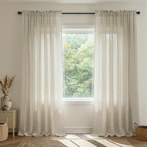 Miniatura 50 de Mrs.Naturall - Cortinas transparentes con bolsillo para barra de 36x63 pulgadas de lino mezclado negro