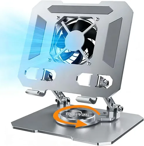 Miniatura 4 de Soporte de tableta giratorio de 360° doble para escritorio con base de acero al carbono, soporte para tableta de mesa con doble varilla ajustable