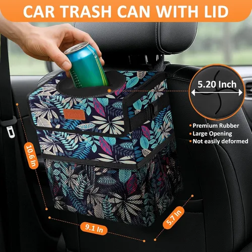 Miniatura 2 de Vankor - Bote de basura para automóvil, bolsa de basura para colgar, impermeable, a prueba de fugas, latas de basura para vehículos, hojas coloridas