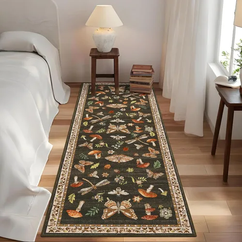 Miniatura 41 de ROYHOME - Alfombra con diseño de hongos e insectos, para pasillos, cocina o baño, antideslizante, lavable, suave, larga, 2 x 6, beige